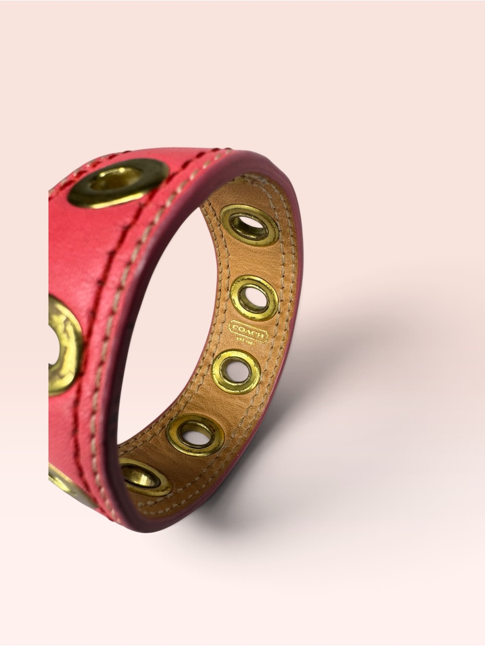 Coach Y2K Pink Grommet Leather Bangle - Picture 3 of 6